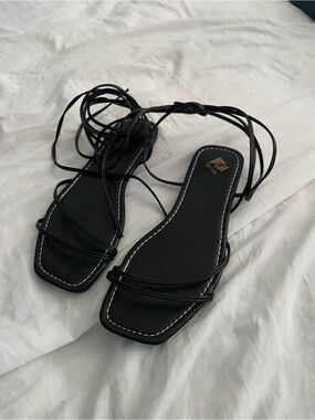 SHEIN Black Lace-Up Square Toe Strappy Sandals